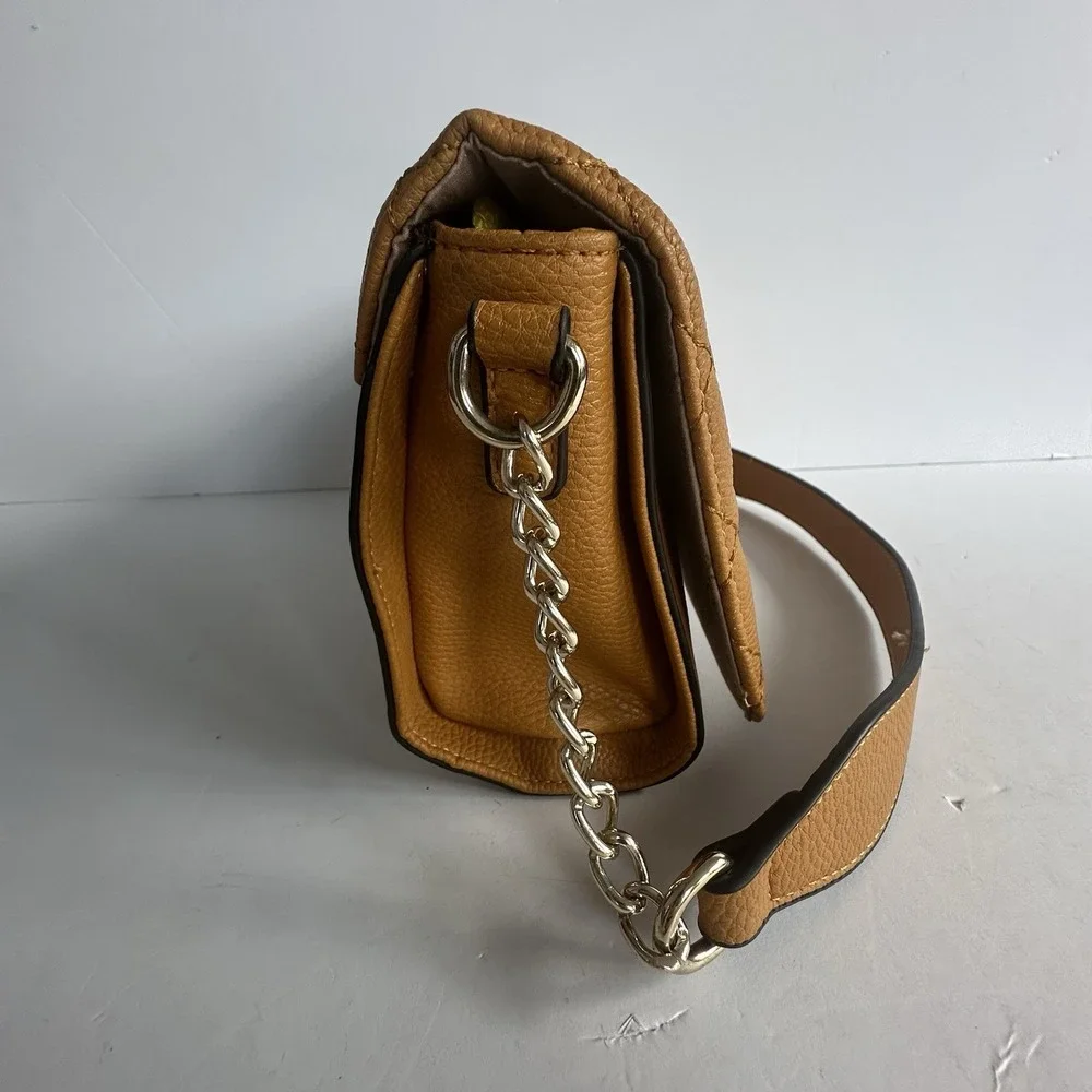 Marc NY‎ Andrew Marc Pebbled Leather Quilted Flap Purse Handbag Mustard Gold Y2K